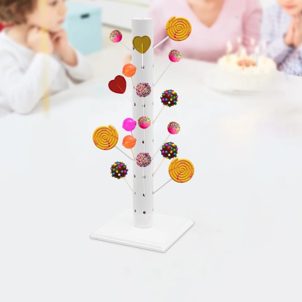 Slikkepind- & cake pop-holder - Displaystativ - 62 huller - Træ - Let at samle - Til fest, fødselsdag & Halloween - Hvid