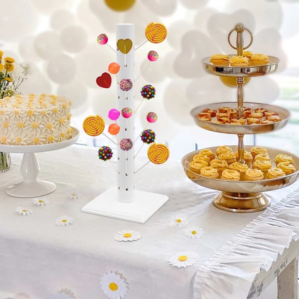Slikkepind- & cake pop-holder - Displaystativ - 62 huller - Træ - Let at samle - Til fest, fødselsdag & Halloween - Hvid