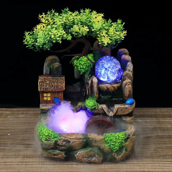 Pöytäsuihkulähde - Sisäsuihkulähde - LED-valo - Tekopuut - Kivipuutarha - Kiertovesi - 27 x 20 x 16 cm - Hartsi