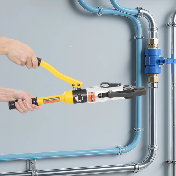Hydraulinen puristuspihdit - Putkipuristin - 10 t puristusvoima - 360° kääntyvä pää - U-leuat 16/20/25/32 mm - Isku 20 mm - Keltainen