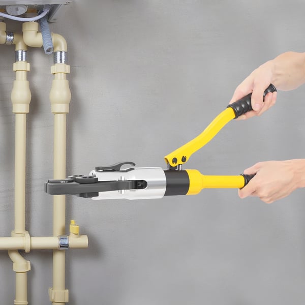 Hydraulinen puristuspihdit - Putkipuristin - 10 t puristusvoima - 360° kääntyvä pää - U-leuat 16/20/25/32 mm - Isku 20 mm - Keltainen