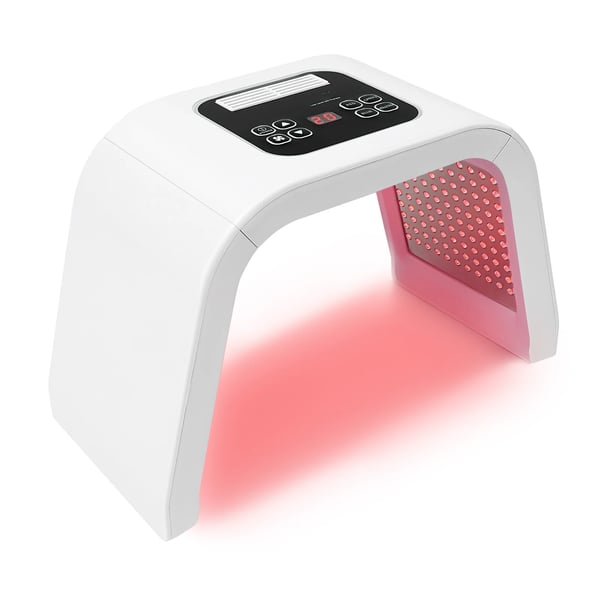 LED Ansigtsmaske - 7-farvet Lysterapi - Hudopstramning - Timer 5–60 min - Elektrisk - Størrelse 48×31×23 cm - Hvid
