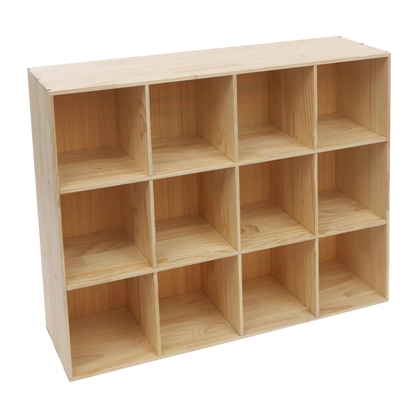 Kuutiöhylly - Kirjahylly/Esittelyhylly - 12 Lokeroa - 3 Tasoa - 120×30×90 cm - Massiivipuu + Muovi - Kantavuus 100 kg - Kokoaminen Vaaditaan
