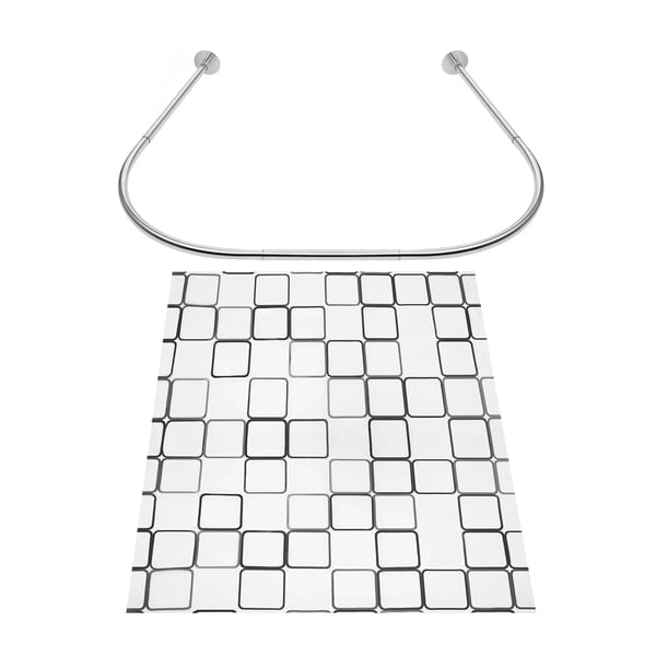 Duschdraperistång - U-formad duschstång/duschskena - Hörnmodell - Metall - Utan borrning - Silver