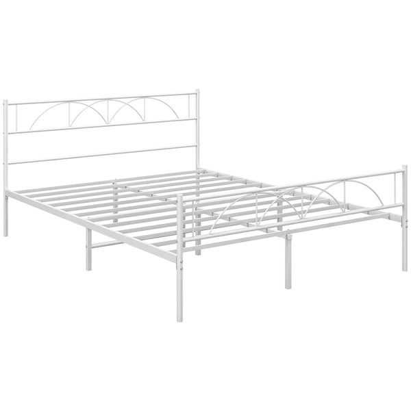 Dubbelsäng - Sängram Med Huvudgavel - Stållameller - Modern Stil - 135x190 cm - Vit