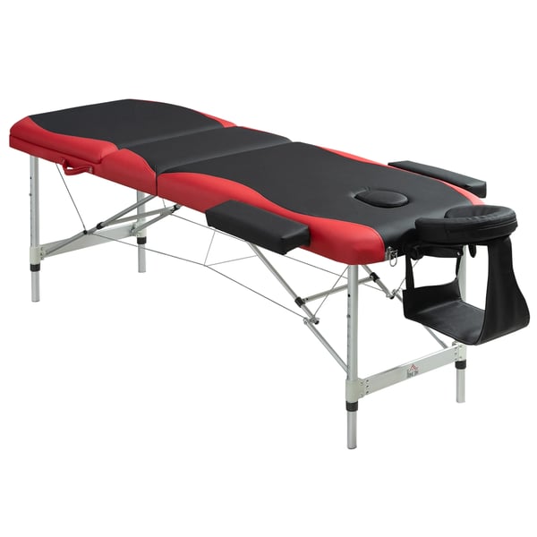Massagebord - Hopfällbart behandlingsbord - Träram - 185 x 60 cm - För salong/klinik - Röd