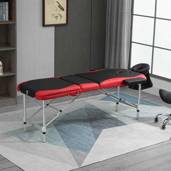 Massagebord - Hopfällbart behandlingsbord - Träram - 185 x 60 cm - För salong/klinik - Röd