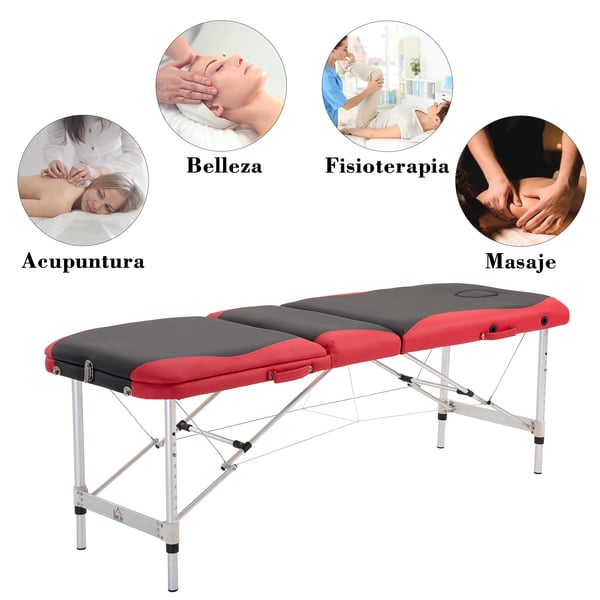 Massagebord - Hopfällbart behandlingsbord - Träram - 185 x 60 cm - För salong/klinik - Röd