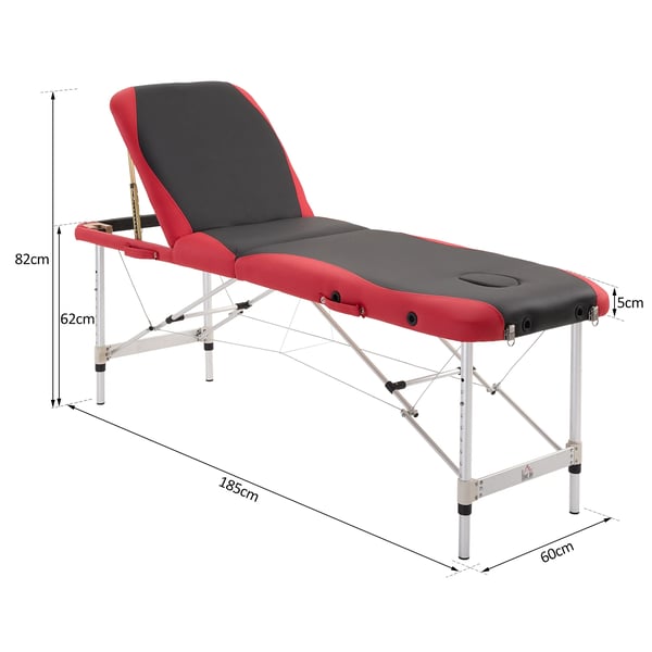 Massagebord - Hopfällbart behandlingsbord - Träram - 185 x 60 cm - För salong/klinik - Röd