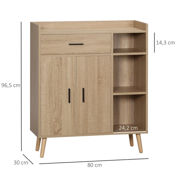 Skänk Sideboard - Vardagsrumsskåp - 2 Dörrar - 1 Låda - 3 Öppna Hyllor - 80×30×96,5 cm - Melaminbelagt Trä - Modern Design - Beige