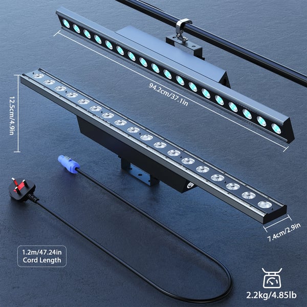 2 kpl LED Wall Washer - DMX Valopalkki - 180W - 18×8W RGBW + 234×0,2W Valkoinen - DMX512 & RDM - 5/14/33/37 Kanavaa - Auto/Ääni/Master-Slave/DMX
