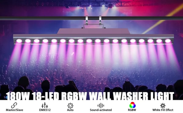 2 kpl LED Wall Washer - DMX Valopalkki - 180W - 18×8W RGBW + 234×0,2W Valkoinen - DMX512 & RDM - 5/14/33/37 Kanavaa - Auto/Ääni/Master-Slave/DMX