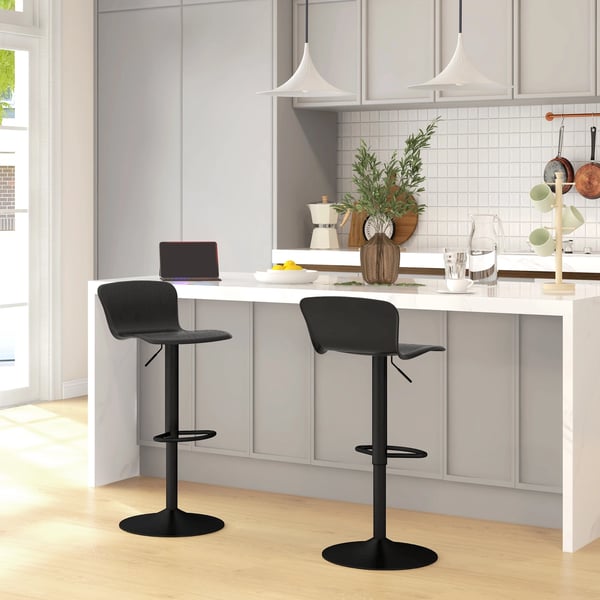 Set med 2 höga köksstolar - Barstolar - Snurrbar 360°, Höjdjusterbar, Ryggstöd, Max 120 kg - Svart