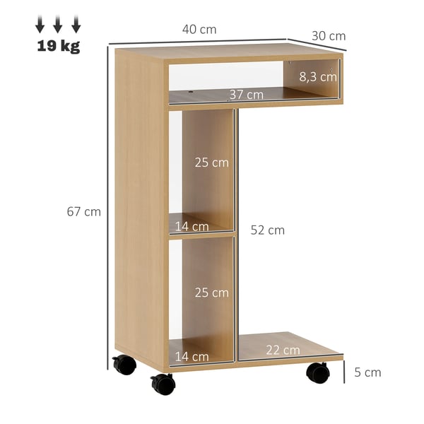Sidobord för soffa - C-formad - Med hjul - Öppna fack - 40×30×69 cm - Melamin - Mörk khaki