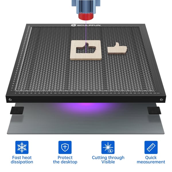 Honeycomb laserbord - Skære- og graveringsplatform - Stålplade - Til CO2- og diodelaser - 400 x 400 mm