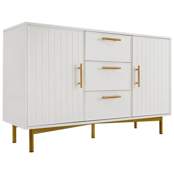 Opbevaringsskab - Skænk/Sideboard - 2 døre, 3 skuffer - Fritstående - Til stuen - H 75 x B 120 x D 40 cm - Hvid