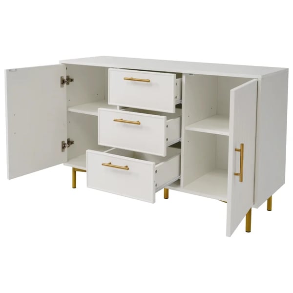 Opbevaringsskab - Skænk/Sideboard - 2 døre, 3 skuffer - Fritstående - Til stuen - H 75 x B 120 x D 40 cm - Hvid