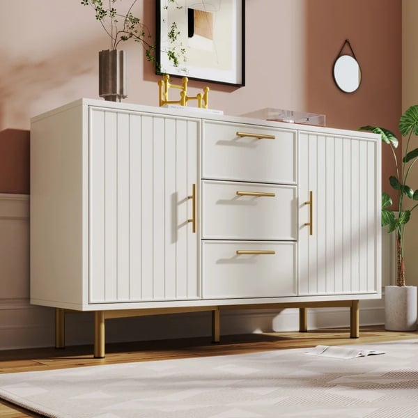 Opbevaringsskab - Skænk/Sideboard - 2 døre, 3 skuffer - Fritstående - Til stuen - H 75 x B 120 x D 40 cm - Hvid