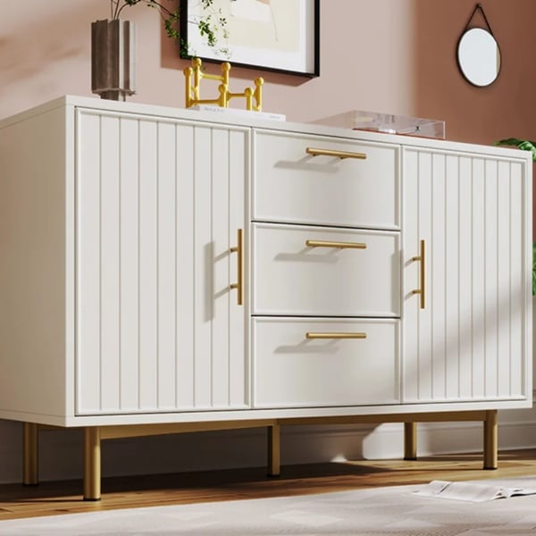 Opbevaringsskab - Skænk/Sideboard - 2 døre, 3 skuffer - Fritstående - Til stuen - H 75 x B 120 x D 40 cm - Hvid