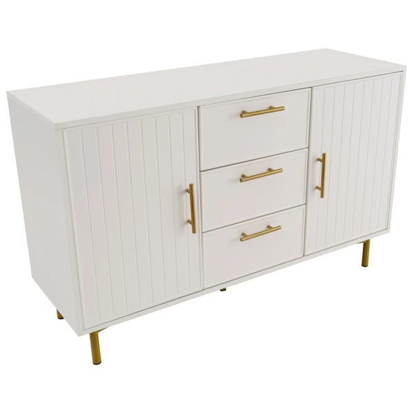 Opbevaringsskab - Skænk/Sideboard - 2 døre, 3 skuffer - Fritstående - Til stuen - H 75 x B 120 x D 40 cm - Hvid
