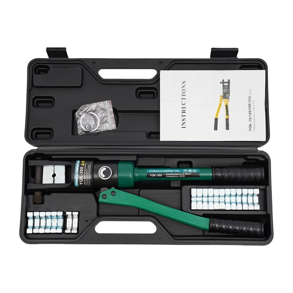 Hydrauliset puristuspihdit - Kaapelikenkäpuristin - 120 kN Puristusvoima - 11 Muottia - 16–300 mm² Kaapelikoko - Käsikäyttöinen - Vihreä