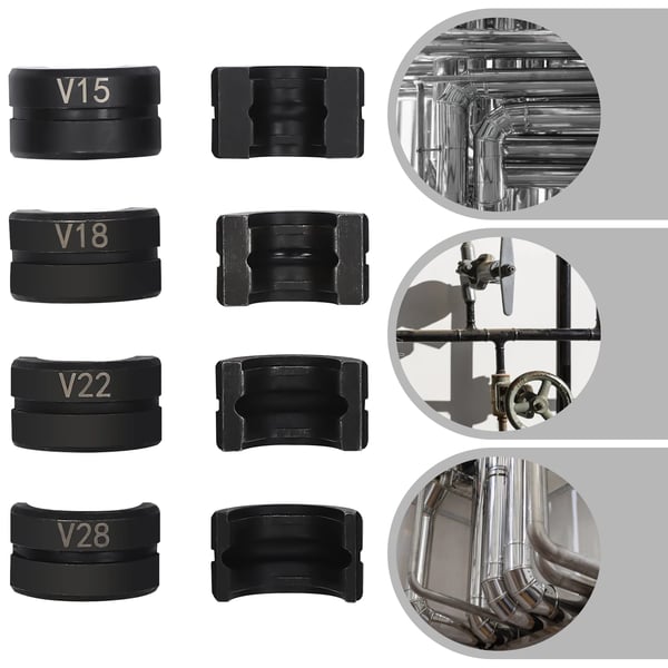 Rörpressbackar - V15/18/22/28 mm - Set med 4 - För kopparrör - Cr45-stål - Högtemperaturhärdade, svart
