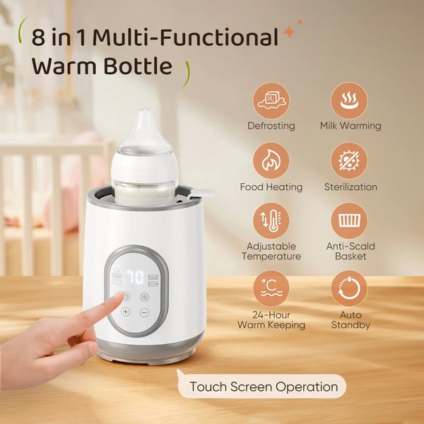 Babyflaskevarmer - Multifunktionel varmer/sterilisator - Præcis temperaturstyring - EU‑stik 220V - Genopladelig - Nitrosaminfri PP - Hvid