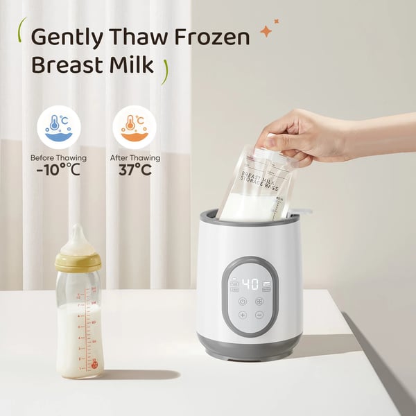 Babyflaskevarmer - Multifunktionel varmer/sterilisator - Præcis temperaturstyring - EU‑stik 220V - Genopladelig - Nitrosaminfri PP - Hvid