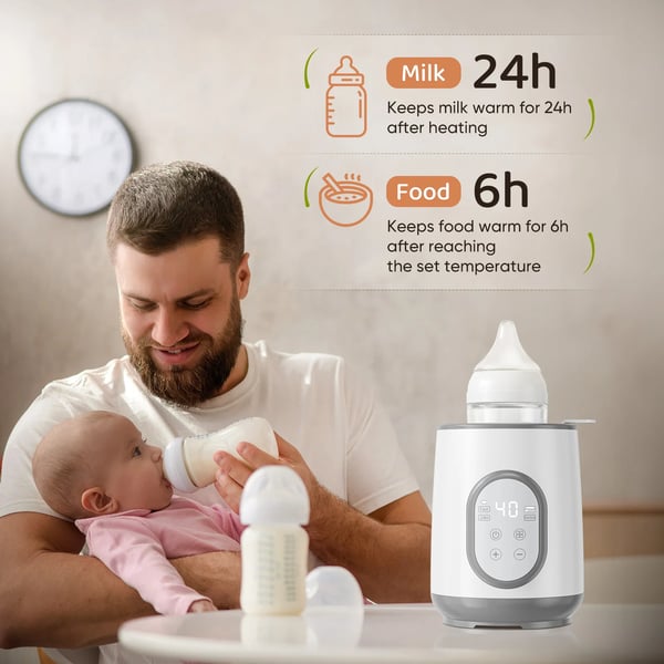 Babyflaskevarmer - Multifunktionel varmer/sterilisator - Præcis temperaturstyring - EU‑stik 220V - Genopladelig - Nitrosaminfri PP - Hvid