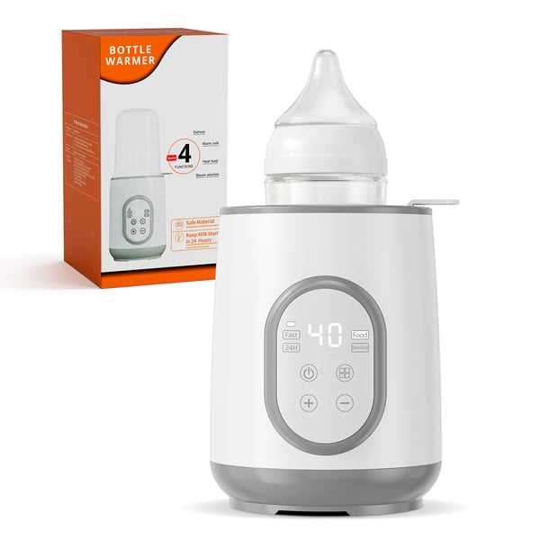 Babyflaskevarmer - Multifunktionel varmer/sterilisator - Præcis temperaturstyring - EU‑stik 220V - Genopladelig - Nitrosaminfri PP - Hvid