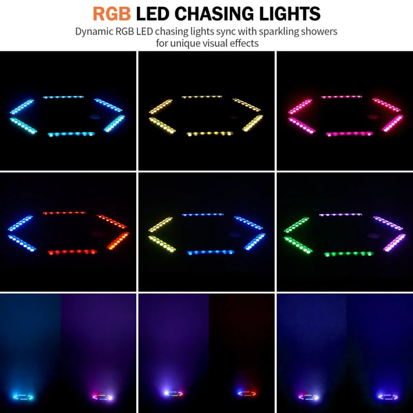 Kylmäkipinäkone - 700W DMX Tehostevalo - Suihkukorkeus 2–5,5 m - 4 Tasoa - 9 DMX-kanavaa - DMX/Kaukosäädin/Master-Slave - RGB LED - Monivärinen