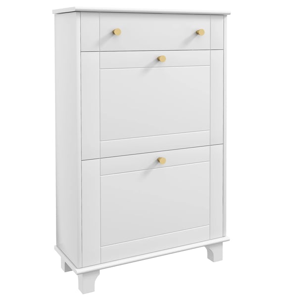 Skoskåp - Smal skoförvaring - 2 vippdörrar - 1 låda - Rymmer 8 par - MDF & melamin - 60×23,5×98,5 cm - Vit