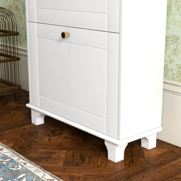 Skoskåp - Smal skoförvaring - 2 vippdörrar - 1 låda - Rymmer 8 par - MDF & melamin - 60×23,5×98,5 cm - Vit