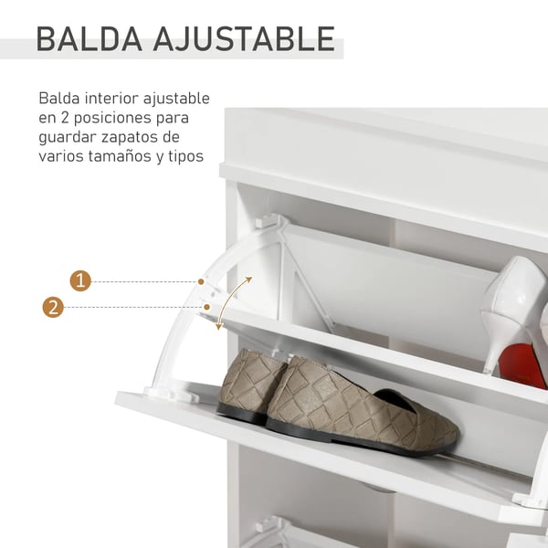 Skoskåp - Skåp med 4 dörrar - Smal design - Rymmer 32 par - 98×24×83 cm - För hall/entré - Vit