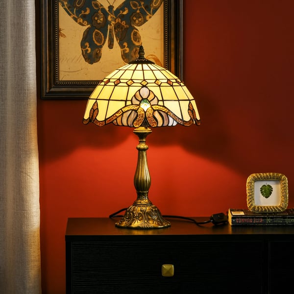 Handgjord glasbordslampa - Sänglampa - Klassisk stil - Ø30×48 cm - Nätström - <60 lm - Utan batterier - Flerfärgad