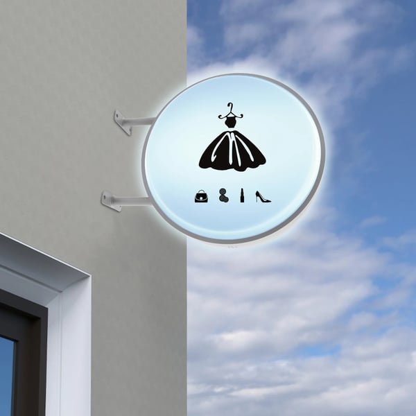 LED lysboks reklameskilt - Rund dobbeltsidet - 50,8 cm - Vægmonteret - 10 W - 12 V/220 V - Visningsareal 45 cm - Hvid