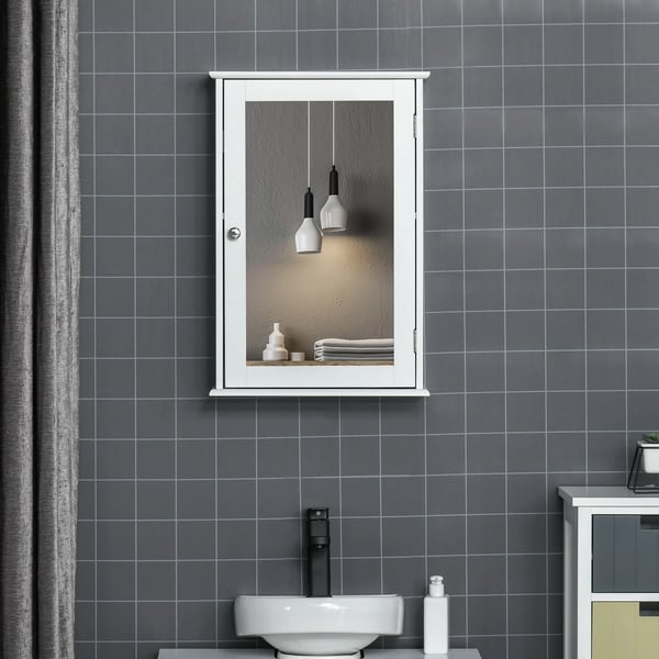 Badrumsspegelskåp - Skåp med spegel - 41x14x60 cm - 1 Hyllplan - MDF & Glas - Vit
