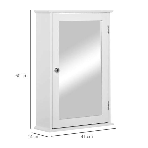 Badrumsspegelskåp - Skåp med spegel - 41x14x60 cm - 1 Hyllplan - MDF & Glas - Vit