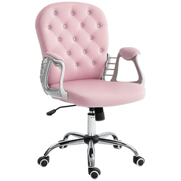 Sammet Skrivbordsstol - Kontorsstol - Höjdjusterbara Armstöd - Diamantdekorationer - Mått 59,5 x 60,5 x 93–103 cm - Rosa