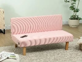 Soffa - 2-Sits - Manchesterklädsel - 2 USB + 1 Type‑C - Träben - Maxbelastning 240 kg - 110x62x85 cm - Rosa