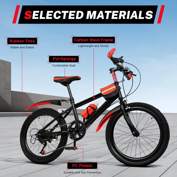 Børnecykel - BMX - 50 cm hjul - Dobbelt affjedring - Kulstofstålramme - Aluminiumsfælge - Foran kaliper, bag V-bremse - For drenge - Rød