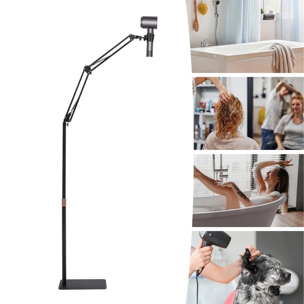 Hårtørrer Stativ - Gulvstativ - 360° Rotation - Højdejusterbar 55–100 cm - Kulstofstål - Universel Holder - Bæreevne <1 kg
