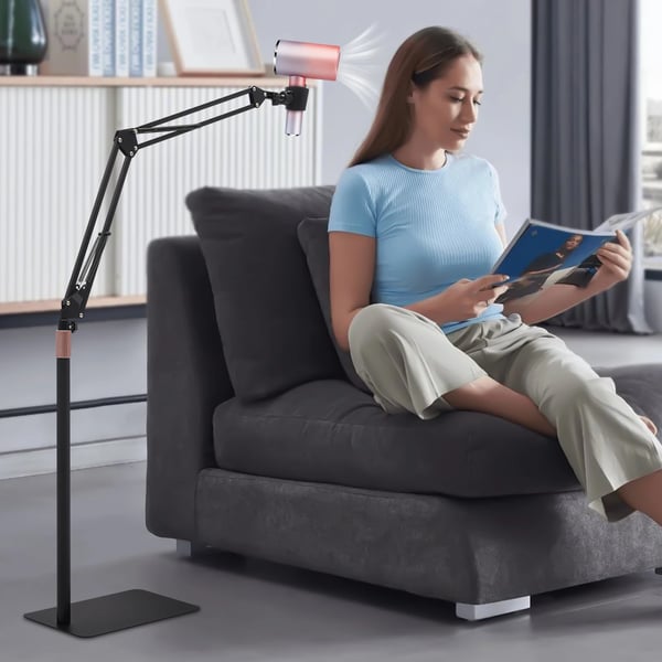Hårtørrer Stativ - Gulvstativ - 360° Rotation - Højdejusterbar 55–100 cm - Kulstofstål - Universel Holder - Bæreevne <1 kg