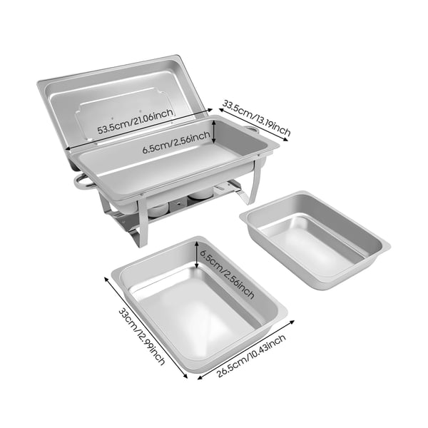 Chafing Dish Buffetsæt - 2-bakke Madvarmer/Servering - Rustfrit Stål - Til Catering, Bryllupper & Events - Sølv