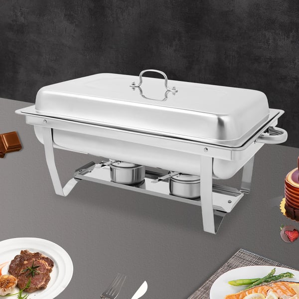Chafing Dish Buffetsæt - 2-bakke Madvarmer/Servering - Rustfrit Stål - Til Catering, Bryllupper & Events - Sølv