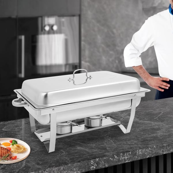 Chafing Dish Buffetsæt - 2-bakke Madvarmer/Servering - Rustfrit Stål - Til Catering, Bryllupper & Events - Sølv