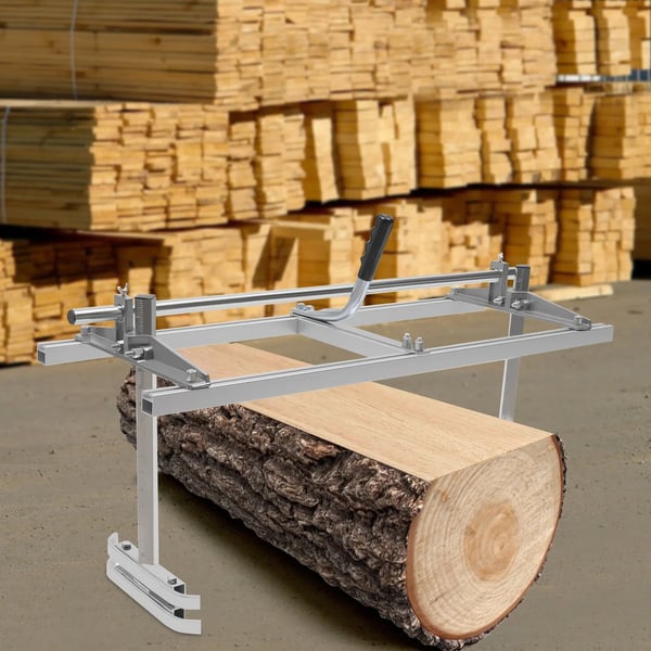 Bærbart kædesavssavværk - Aluminium - Til sværd 35–91 cm - Snitdybde 1,2–30 cm - Maks bredde 80 cm - Sølv