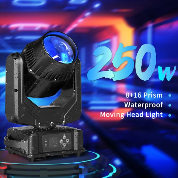 LED Moving Head Beam - Valaisin - 250W IP65 - 24-Fasettinen Prisma - DMX512/RDM 14 Kanavaa - Ääniaktivoitu Auto/Master-Slave - Lämmin Valkoinen