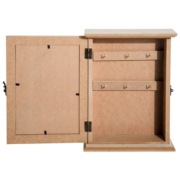 Nyckelskåp i trä - Modell 850-074 - Väggmonterat - MDF - 6 Krokar - Vintage Stil - 20 x 6,5 x 26,5 cm