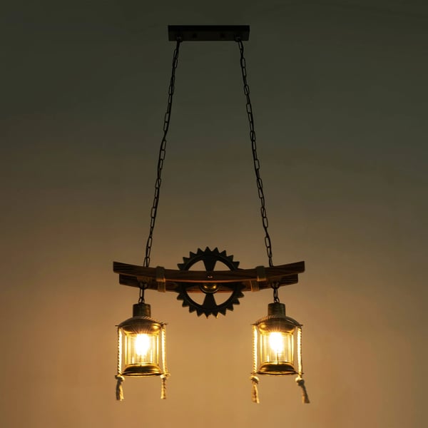 Industriel vintage pendellampe - Trædesign - Justerbar kæde - Netstrøm (AC) - Uden pære - 2000–82000 lm